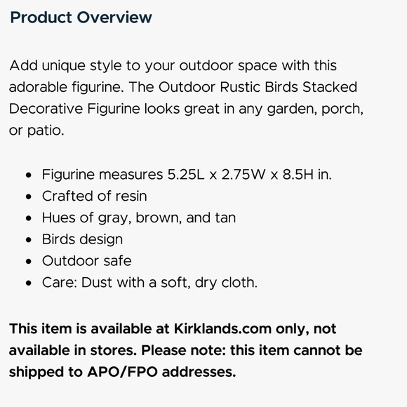 Kirkland’s Outdoor Rustic Birds Stacked Decorative Figurine - Picture 2 of 4